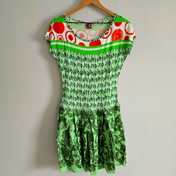 Save The Queen Vibrant Green Patterned Stretch Dress XS - Picture 1 of 9